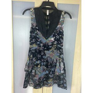 Free People Velvet Rayon Silk Burnout Mini‎ Dress Lace Floral Boho Goth Sz 0